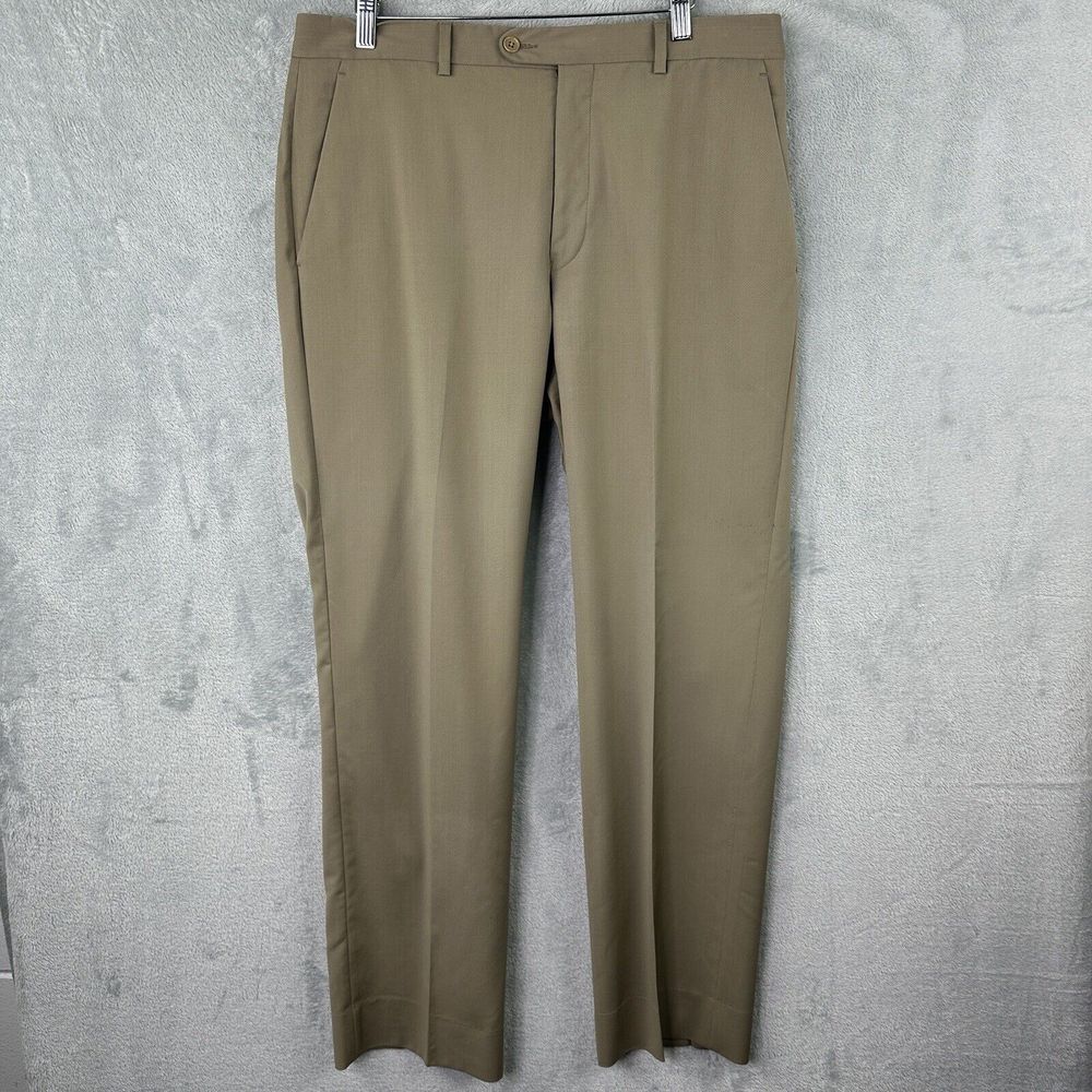 john varvatos dress pants 34 (34x31) Tan Brown‎ Flat Front Wool Trousers*